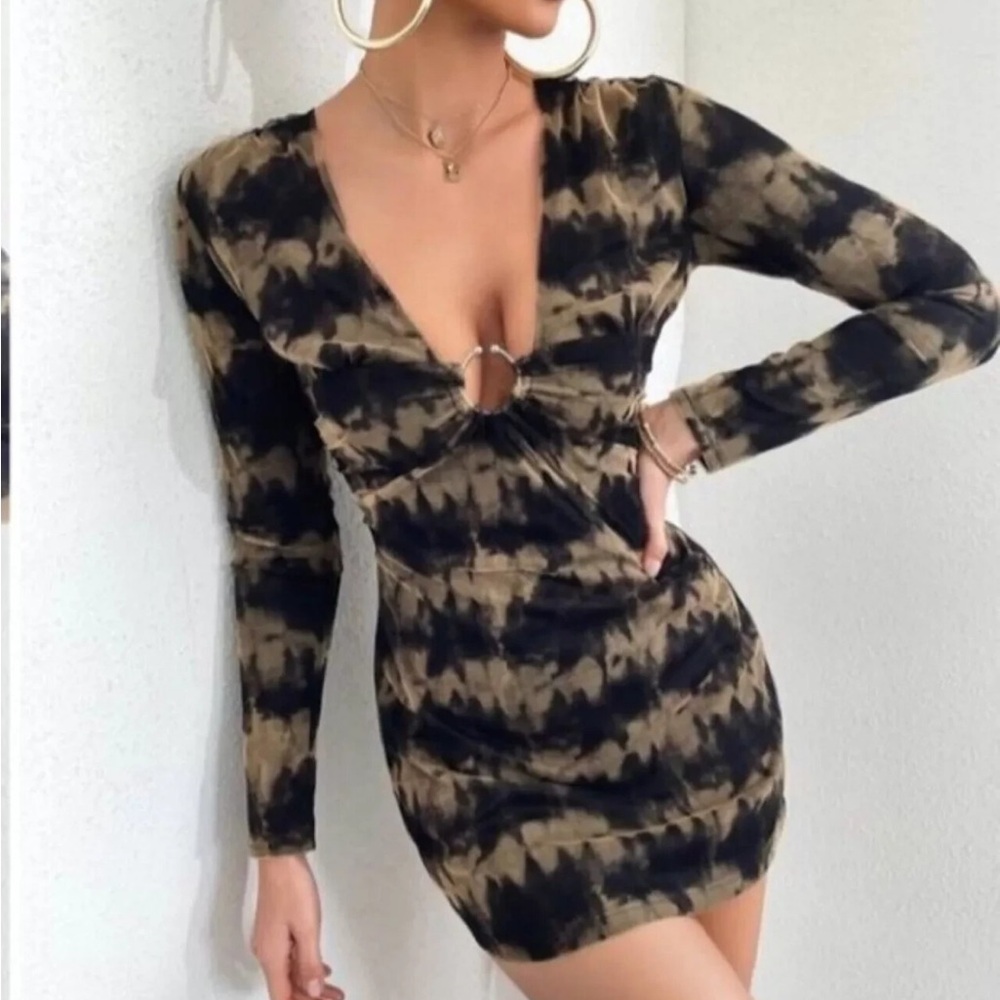 Zara Black and Brown Long Sleeve Dress - Picture 2 of 8